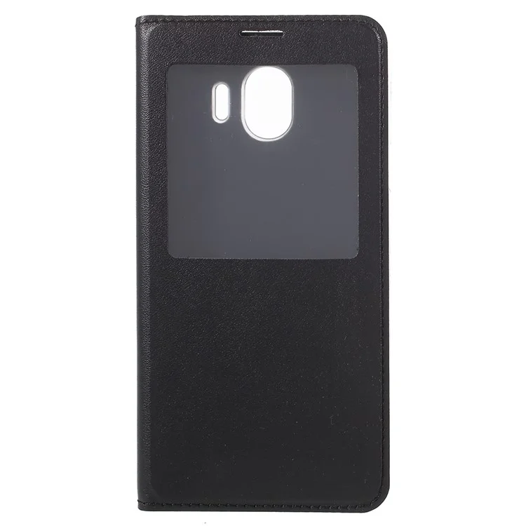 View Window Leather Cell Phone Case for Samsung Galaxy J4 (2018) - Black