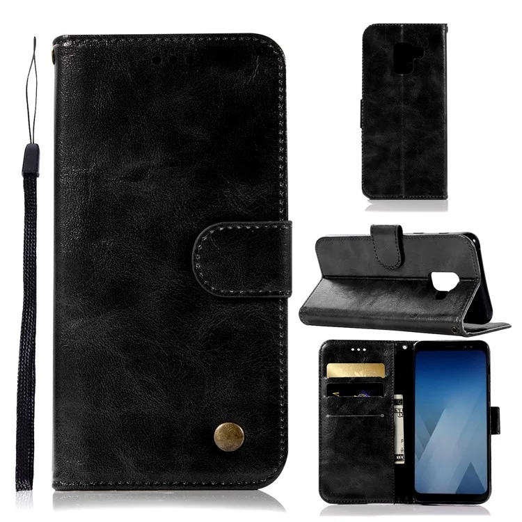Retro Style PU Leather Folio Flip Cell Phone Case for Samsung Galaxy J6 (2018) - Black