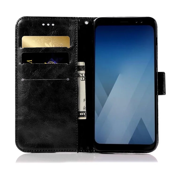 Retro Style PU Leather Folio Flip Cell Phone Case for Samsung Galaxy J6 (2018) - Black