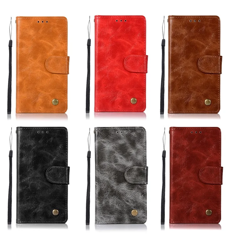 Retro Style PU Leather Folio Flip Cell Phone Case for Samsung Galaxy J6 (2018) - Black