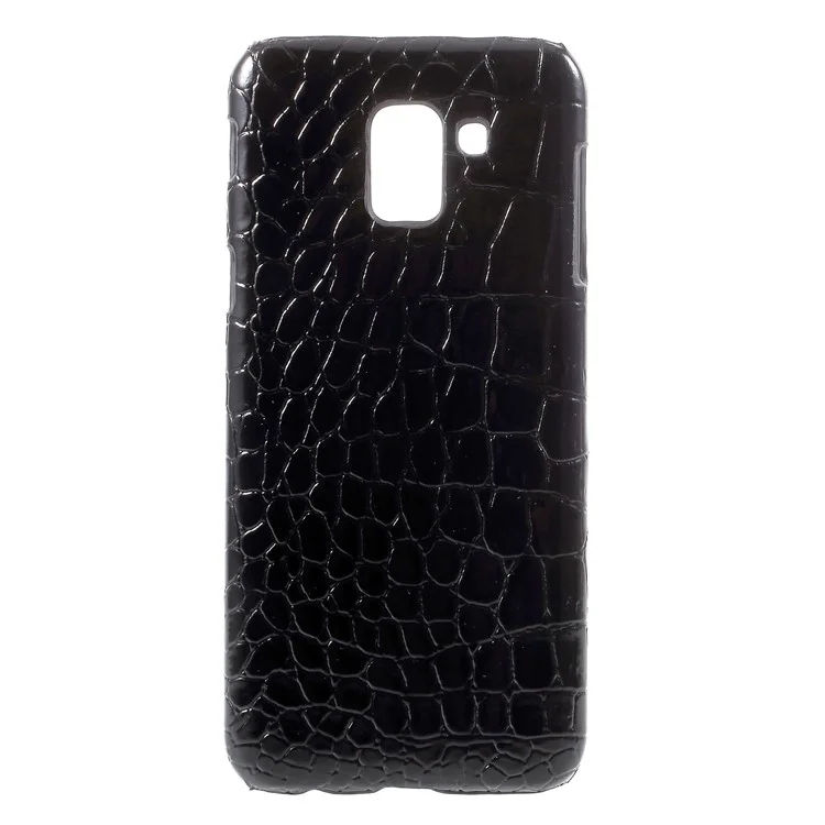 Leather Coated Plastic Phone Cover for Samsung Galaxy J6 (2018) - Black Crocodile Texture
