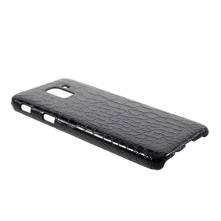 Leather Coated Plastic Phone Cover for Samsung Galaxy J6 (2018) - Black Crocodile Texture
