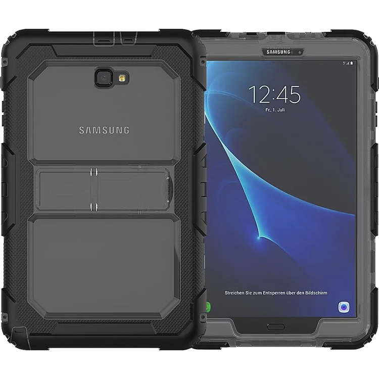 Heavy Duty Silicone PC Hybrid Kickstand Shell with Detachable Strap for 	Samsung Galaxy Tab A 10.1 (2016) T585/T580 - Grey