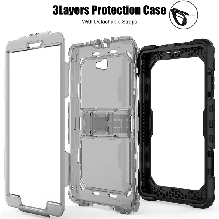 Heavy Duty Silicone PC Hybrid Kickstand Shell with Detachable Strap for 	Samsung Galaxy Tab A 10.1 (2016) T585/T580 - Grey
