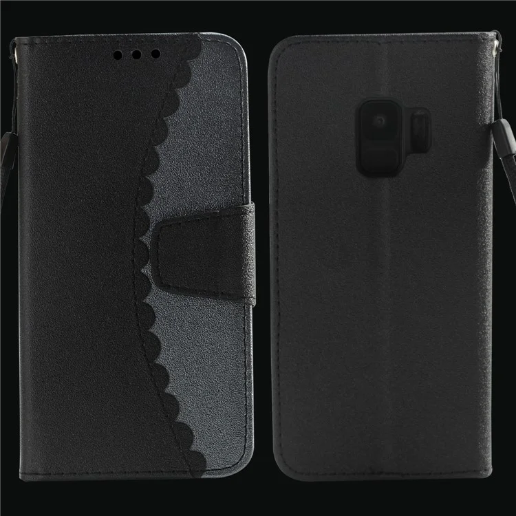 Bi-color Splicing PU Leather Wallet Cover Case for Samsung Galaxy S9 SM-G960 - Black / Grey