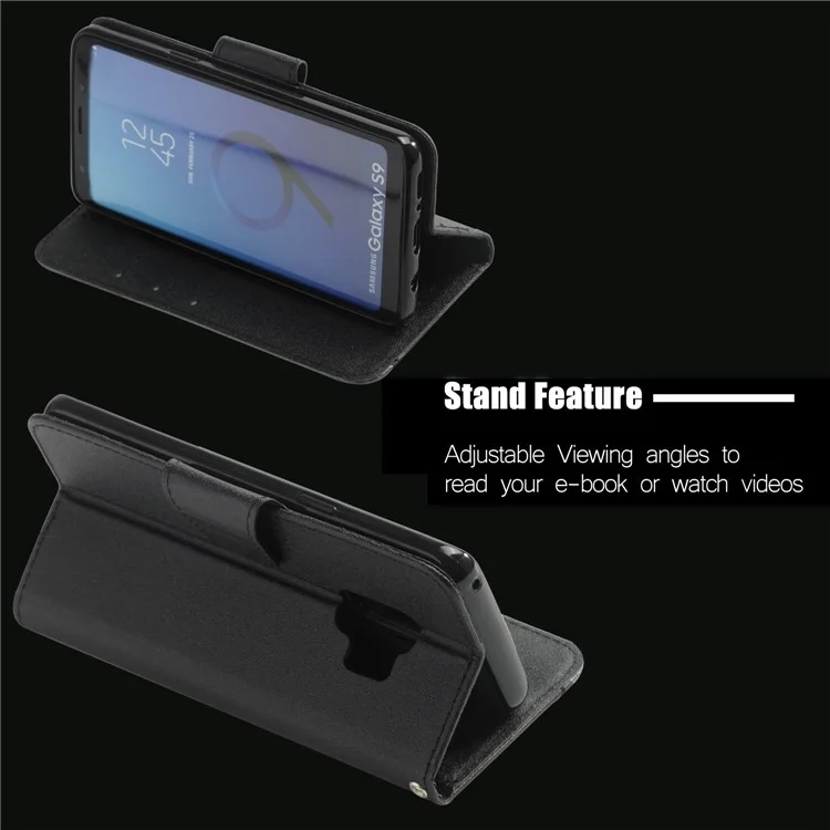 Bi-color Splicing PU Leather Wallet Cover Case for Samsung Galaxy S9 SM-G960 - Black / Grey