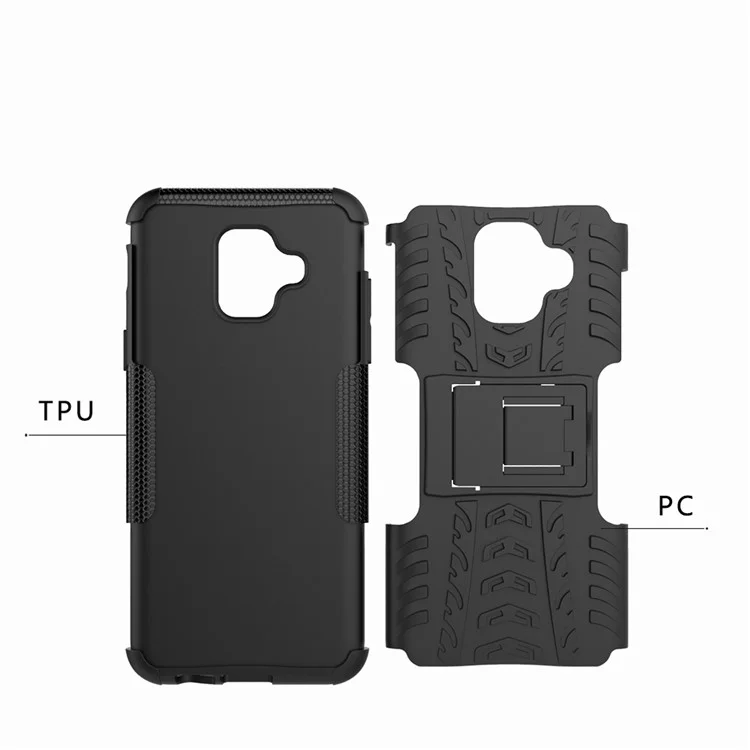Anti-slip PC + TPU Hybrid Case with Kickstand for Samsung Galaxy A6 (2018) - Black