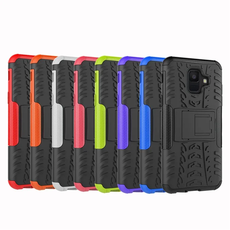 Anti-slip PC + TPU Hybrid Case with Kickstand for Samsung Galaxy A6 (2018) - Black