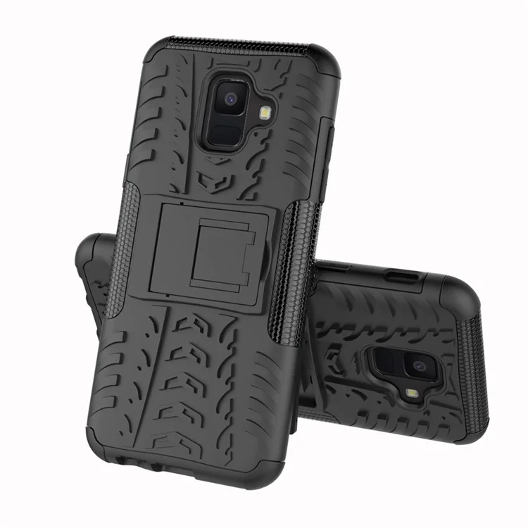 Anti-slip PC + TPU Hybrid Case with Kickstand for Samsung Galaxy A6 (2018) - Black