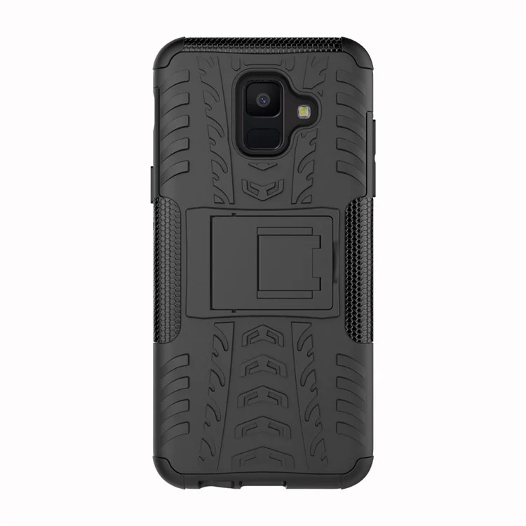 Anti-slip PC + TPU Hybrid Case Con Kickstand Para Samsung Galaxy A6 (2018) - Negro