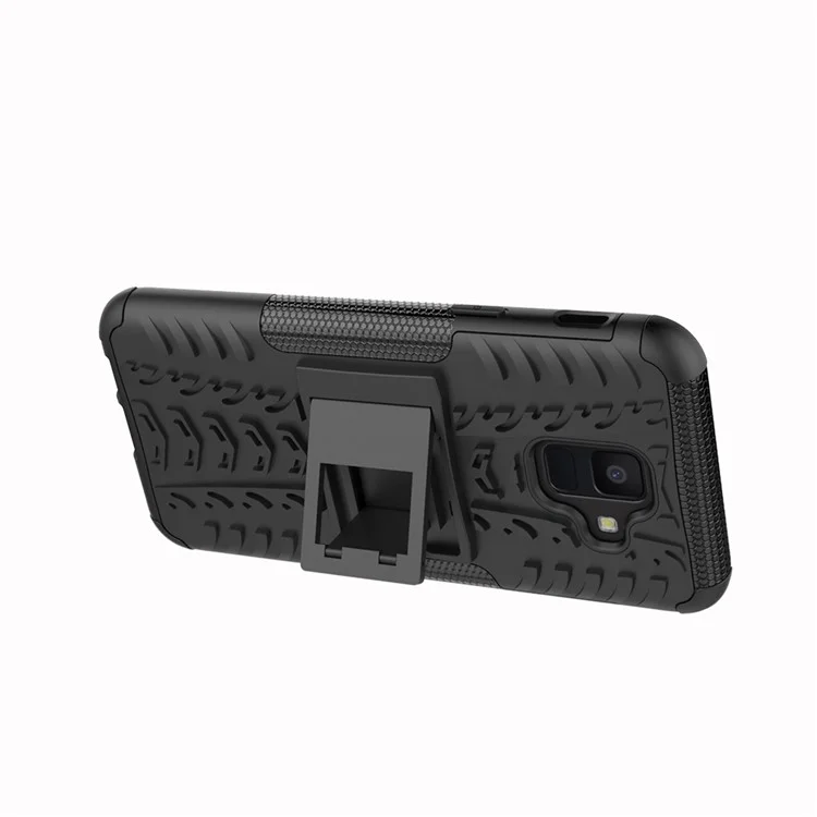 Anti-slip PC + TPU Hybrid Case Con Kickstand Para Samsung Galaxy A6 (2018) - Negro