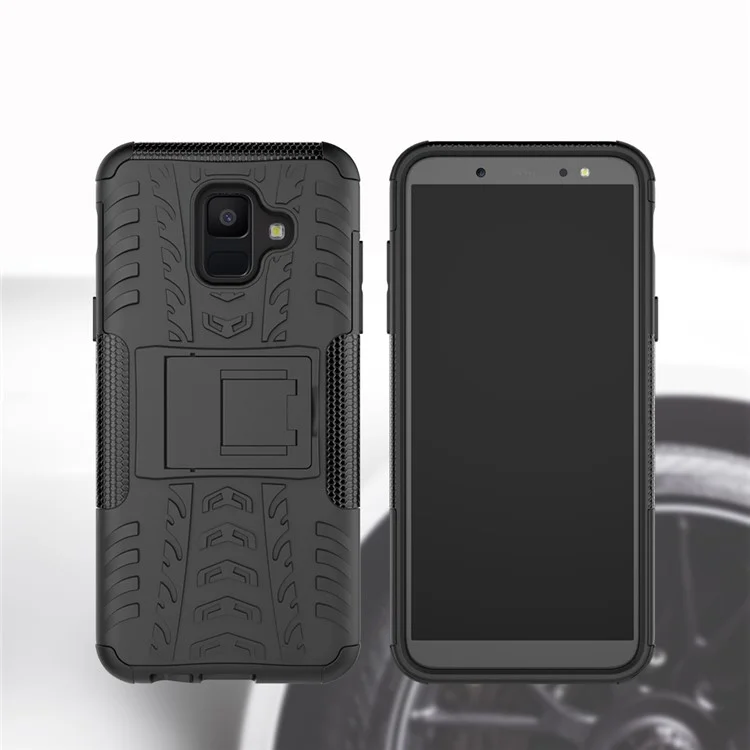 Anti-slip PC + TPU Hybrid Case Con Kickstand Para Samsung Galaxy A6 (2018) - Negro