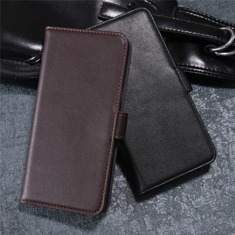 Genuine Split Leather Stand Wallet Mobile Case for Samsung Galaxy J3 (2018) J337 / J3 Star - Black