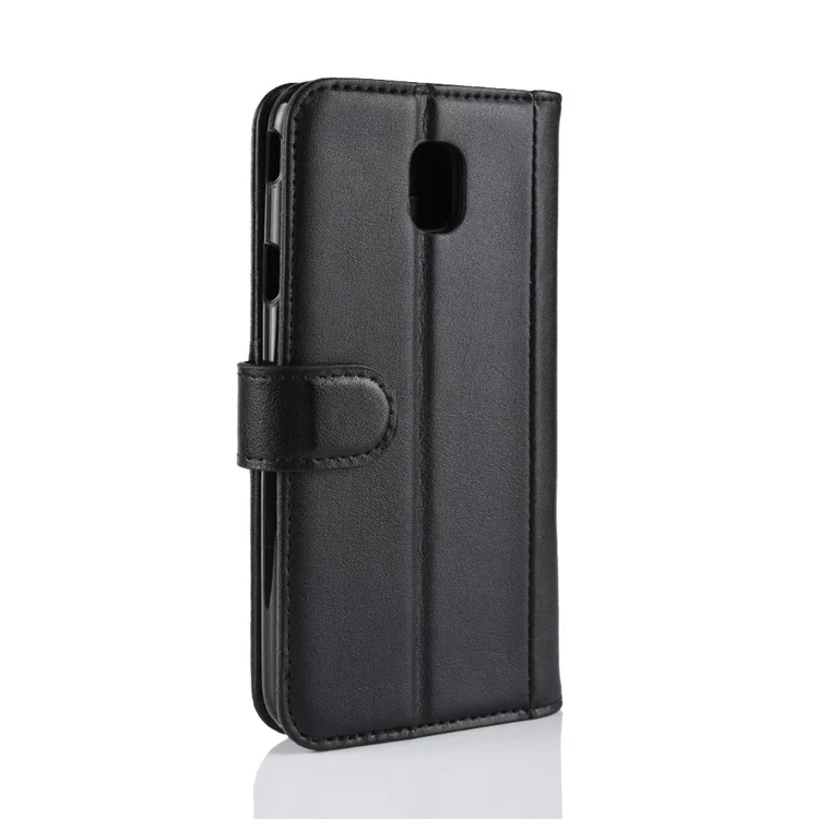 Genuine Split Leather Stand Wallet Mobile Case for Samsung Galaxy J3 (2018) J337 / J3 Star - Black