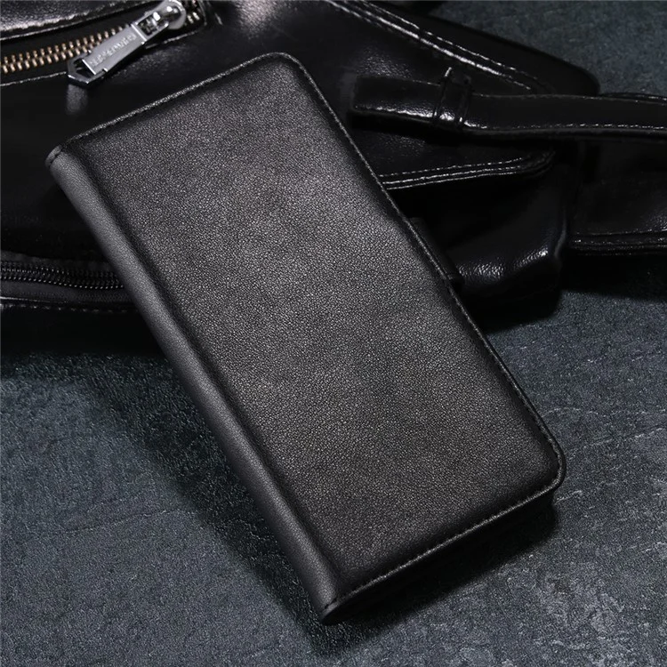 Genuine Split Leather Stand Wallet Mobile Case for Samsung Galaxy J3 (2018) J337 / J3 Star - Black