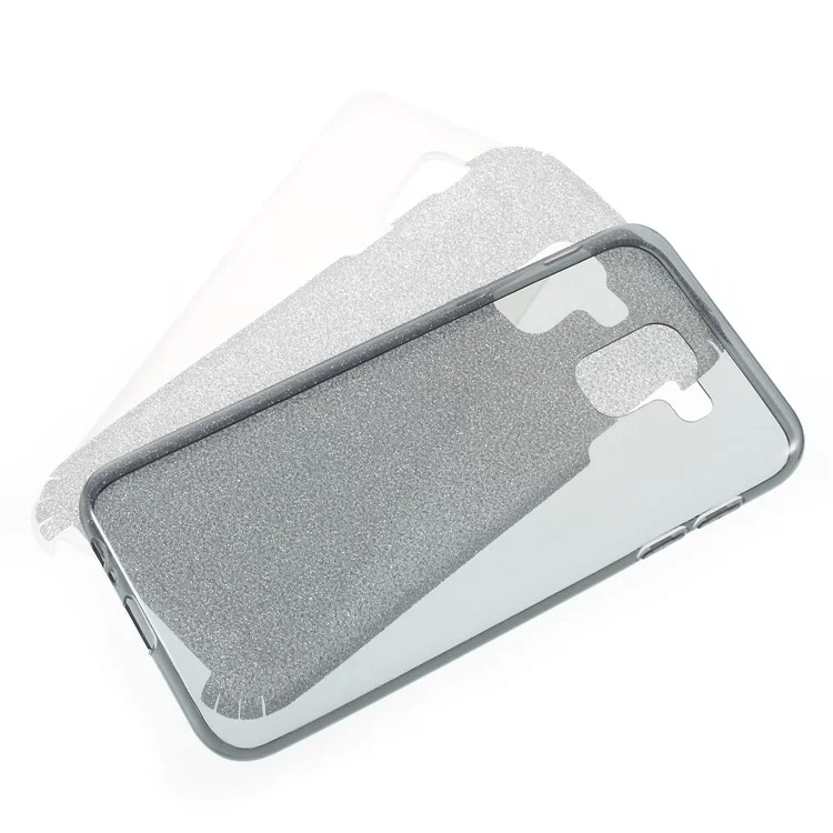 3-in-1 Glittery Powder Paper TPU + PC Hybrid Case for Samsung Galaxy J6 (2018) - Grey