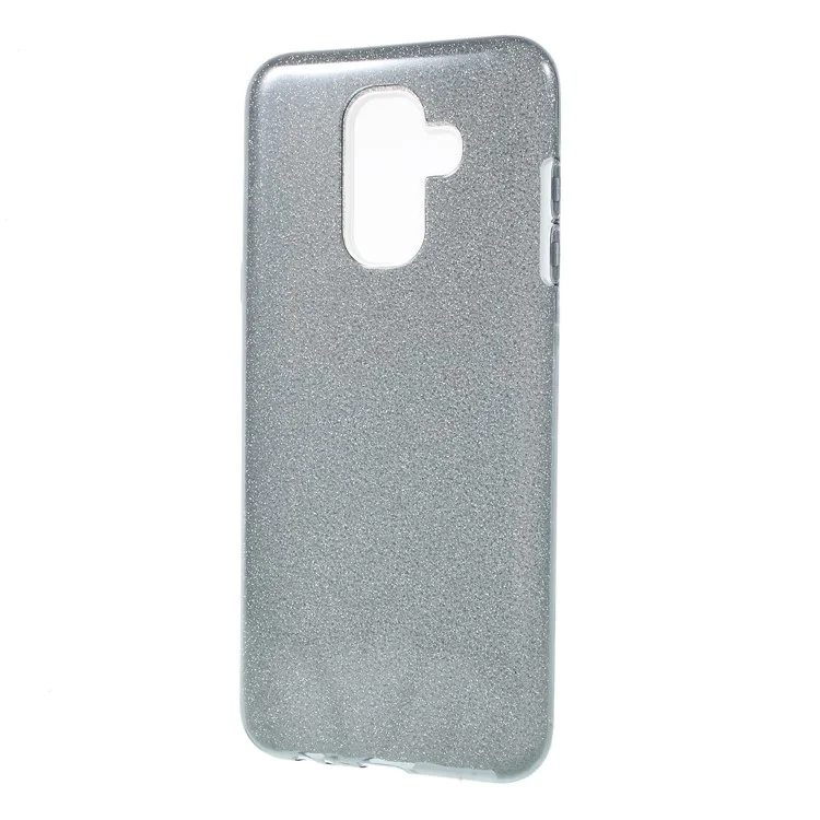 3-in-1 Glittery Powder Paper TPU + PC Hybrid Case for Samsung Galaxy A6+ (2018)/A9 Star Lite - Black