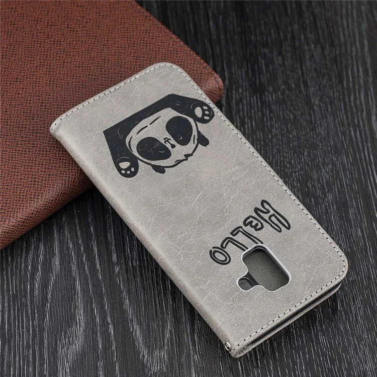 Imprinted Hello Panda Leather Wallet Stand Case for Samsung Galaxy A6 (2018) - Grey