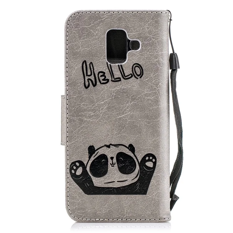 Imprinted Hello Panda Leather Wallet Stand Case for Samsung Galaxy A6 (2018) - Grey