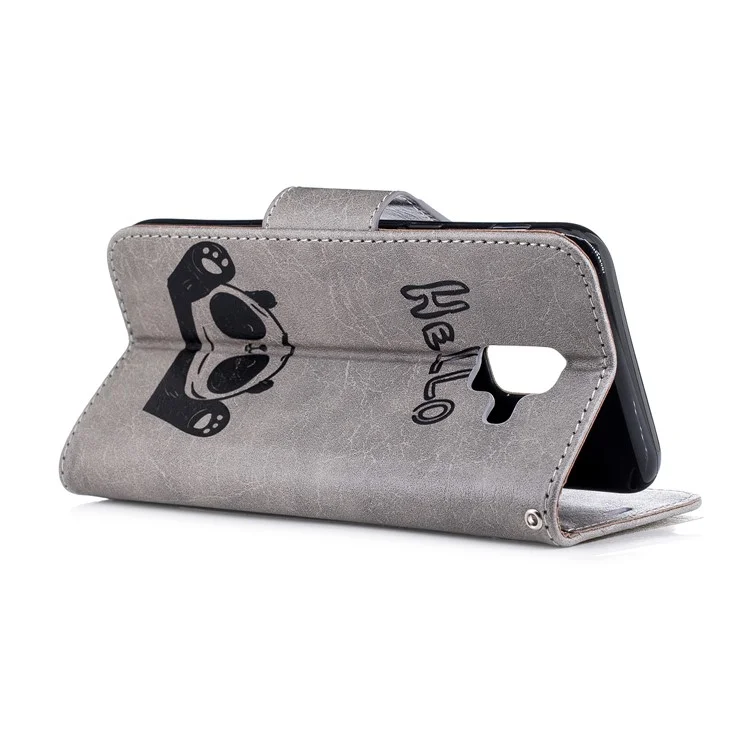 Imprinted Hello Panda Leather Wallet Stand Case for Samsung Galaxy A6 (2018) - Grey