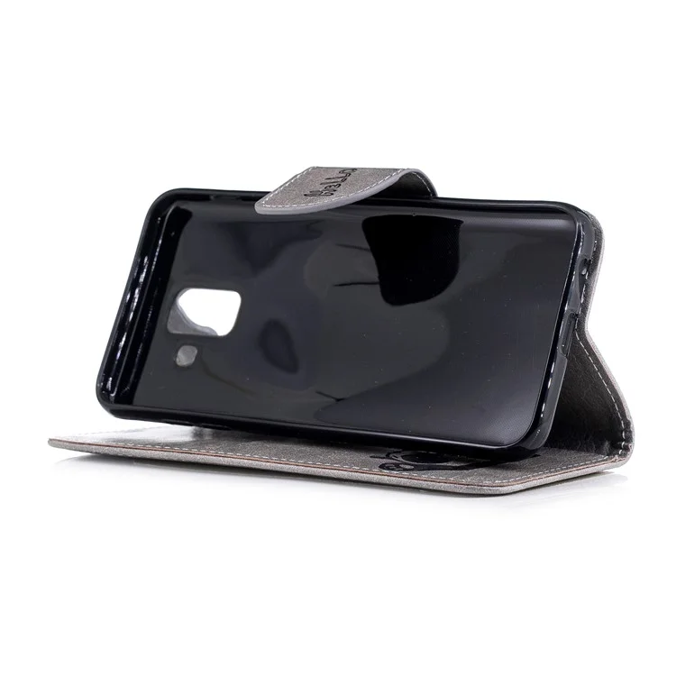 Imprinted Hello Panda Leather Wallet Stand Case for Samsung Galaxy A6 (2018) - Grey
