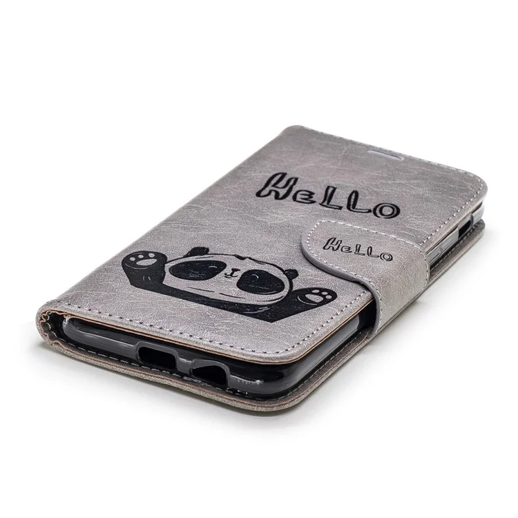Imprinted Hello Panda Leather Wallet Stand Case for Samsung Galaxy A6 (2018) - Grey