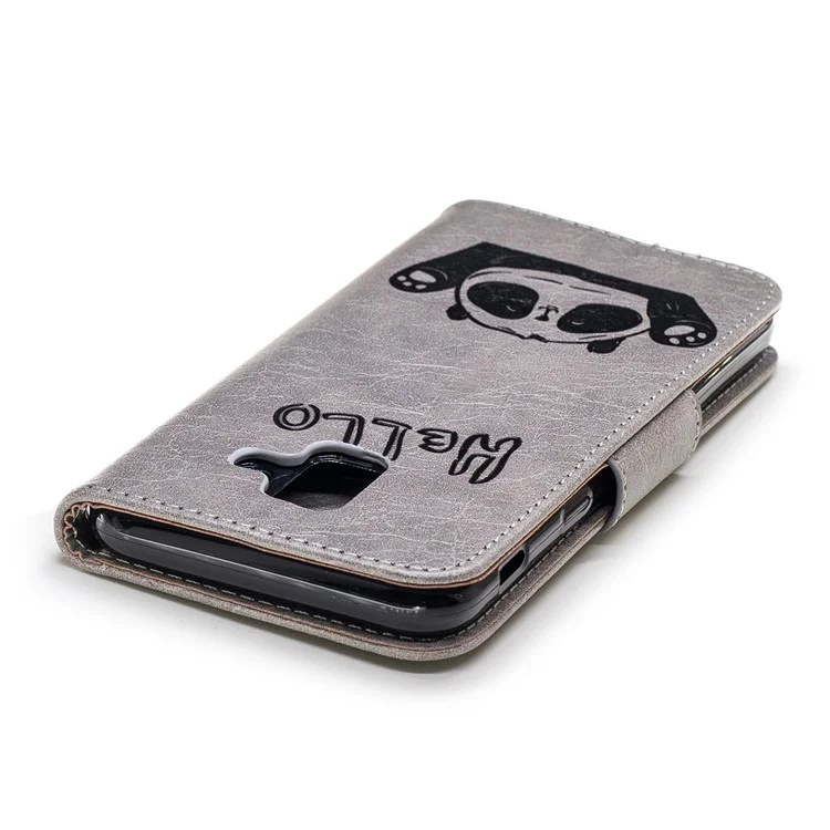 Imprinted Hello Panda Leather Wallet Stand Case for Samsung Galaxy A6 (2018) - Grey