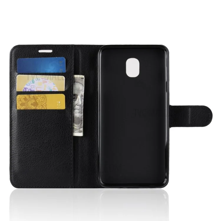 Litchi Texture Wallet Stand Leather Flip Phone Case for Samsung Galaxy J3 (2018) J337 / J3 Star - Black