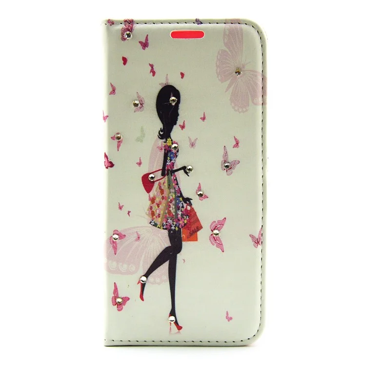Rhinestone Leather Flip Case for Samsung Galaxy S7 Edge - Beauty in Flowered Dress Butterflies