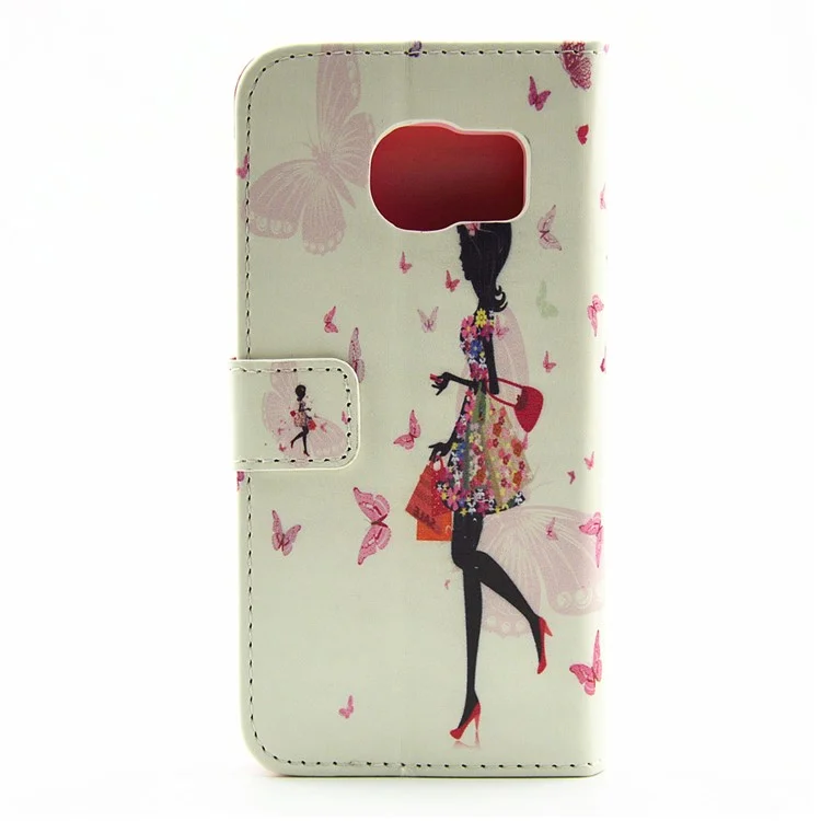 Rhinestone Leather Flip Case for Samsung Galaxy S7 Edge - Beauty in Flowered Dress Butterflies