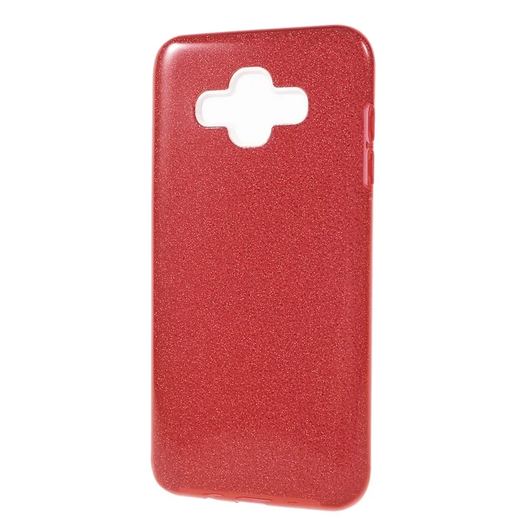 3-in-1 Glittery Powder Paper TPU + PC Hybrid Phone Case for Samsung Galaxy J7 Duo - Red