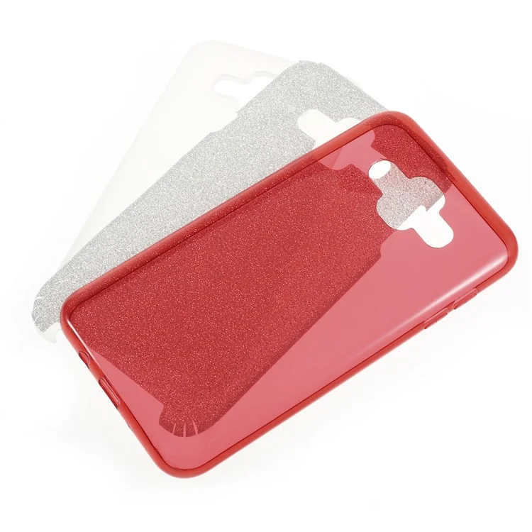 3-in-1 Glittery Powder Paper TPU + PC Hybrid Phone Case for Samsung Galaxy J7 Duo - Red