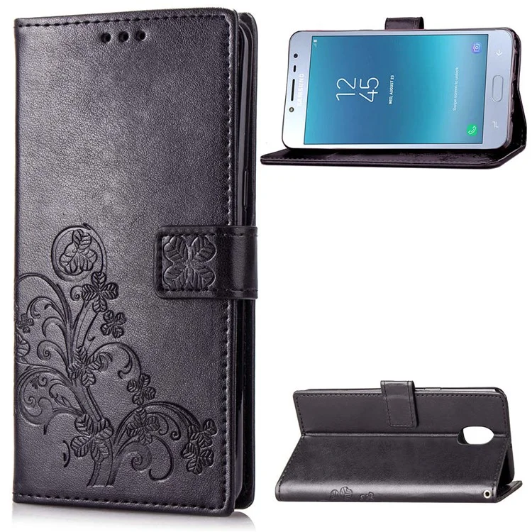 Imprint Clover Pattern Leather Wallet Stand Case for Samsung Galaxy J3 (2018) J337 / J3 Star - Black