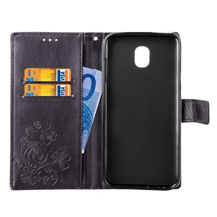Imprint Clover Pattern Leather Wallet Stand Case for Samsung Galaxy J3 (2018) J337 / J3 Star - Black