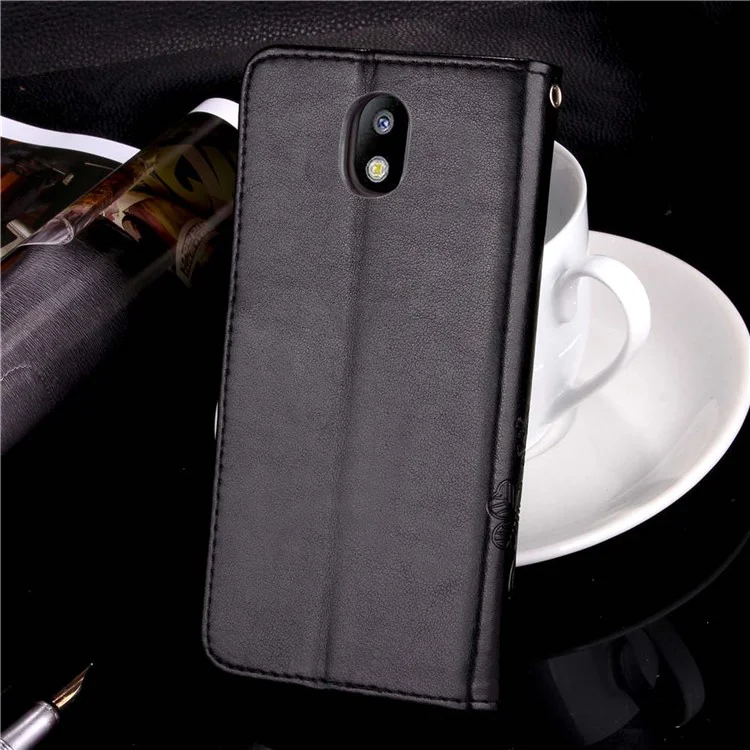 Imprint Clover Pattern Leather Wallet Stand Case for Samsung Galaxy J3 (2018) J337 / J3 Star - Black