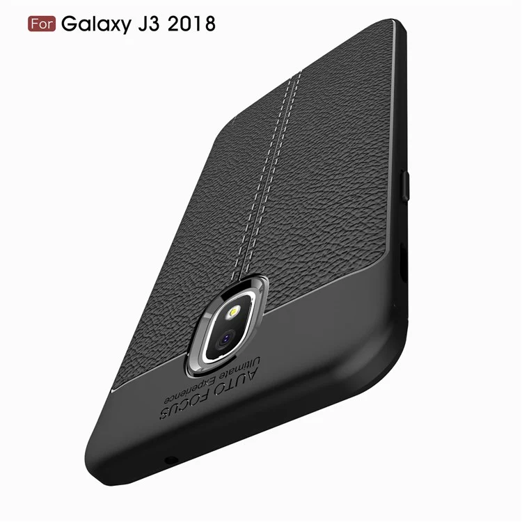 Litchi Texture Soft TPU Mobile Phone Case for Samsung Galaxy J3 (2018) J337 / J3 Star - Black