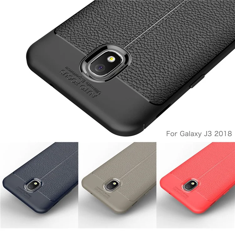 Litchi Texture Soft TPU Mobile Phone Case for Samsung Galaxy J3 (2018) J337 / J3 Star - Black