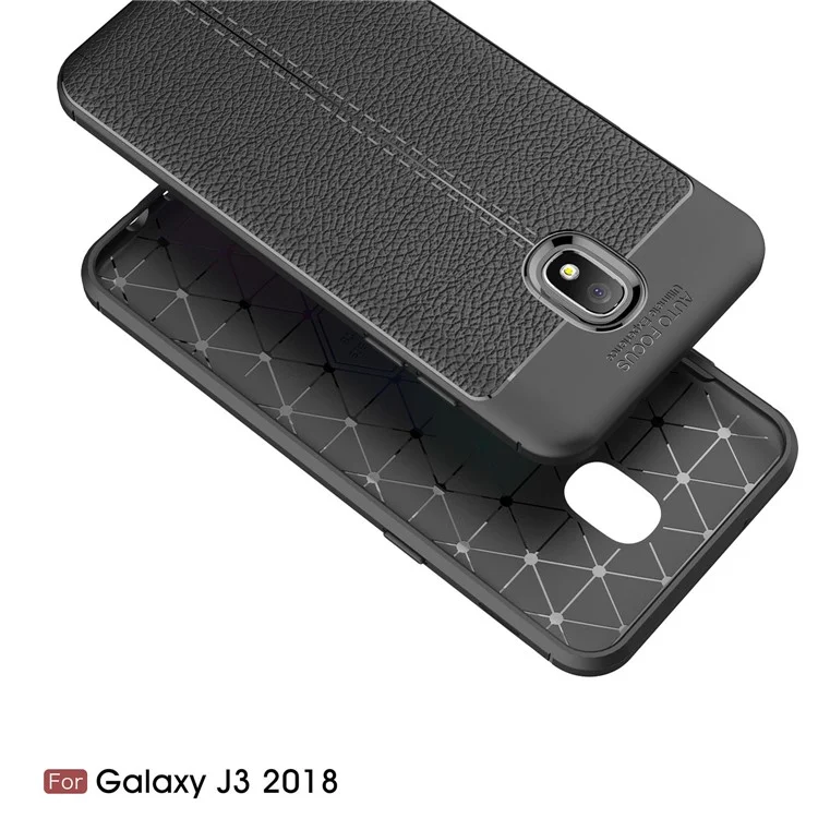 Litchi Texture Soft TPU Mobile Phone Case for Samsung Galaxy J3 (2018) J337 / J3 Star - Black