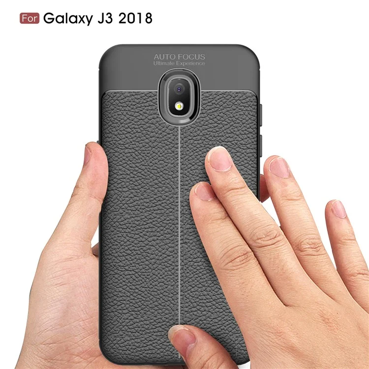 Litchi Texture Soft TPU Mobile Phone Case for Samsung Galaxy J3 (2018) J337 / J3 Star - Black