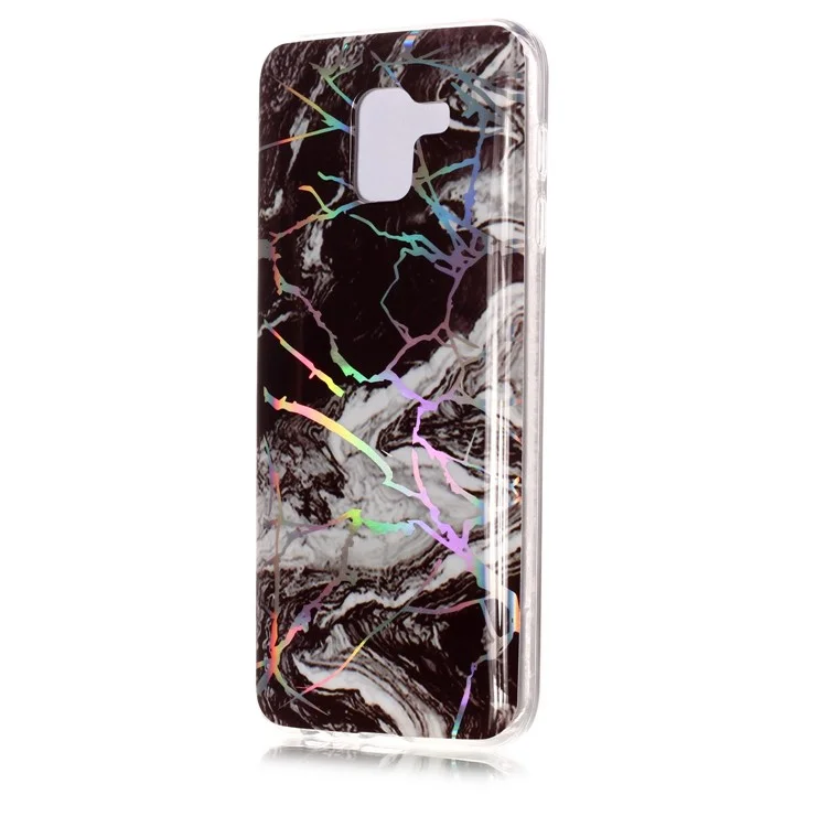 For Samsung Galaxy A6 (2018) Marble Pattern Plated IMD TPU Soft Mobile Case - Black / White