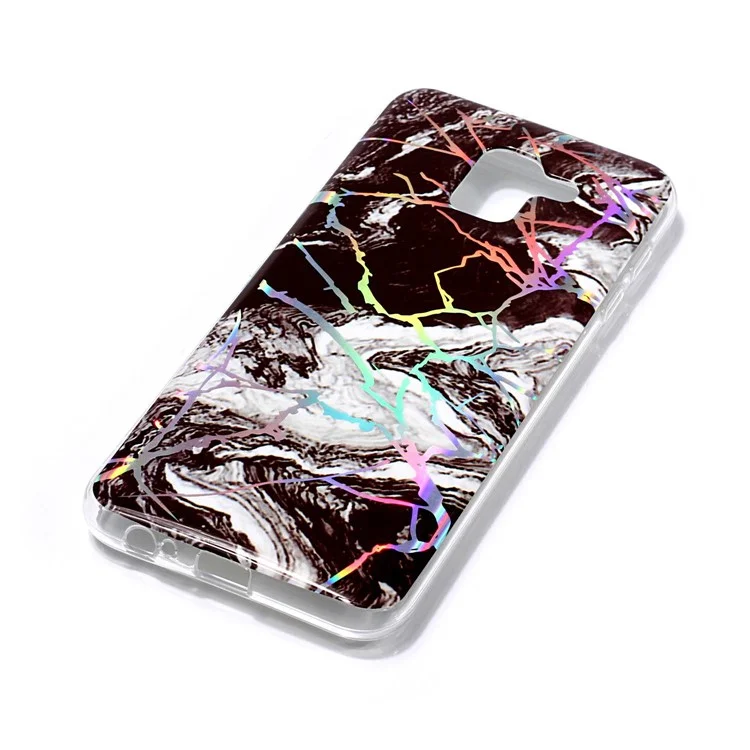 For Samsung Galaxy A6 (2018) Marble Pattern Plated IMD TPU Soft Mobile Case - Black / White