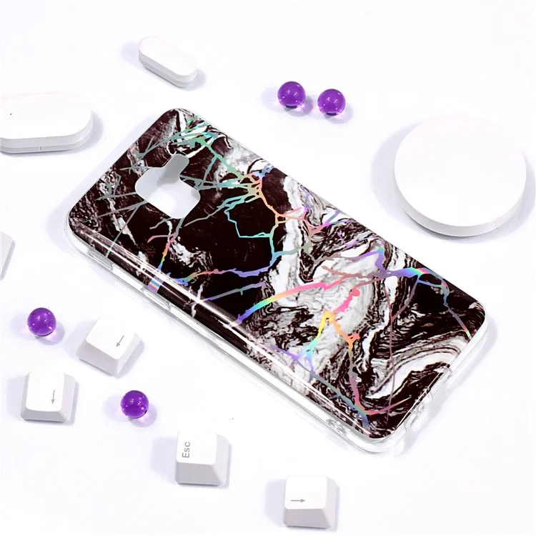 For Samsung Galaxy A6 (2018) Marble Pattern Plated IMD TPU Soft Mobile Case - Black / White