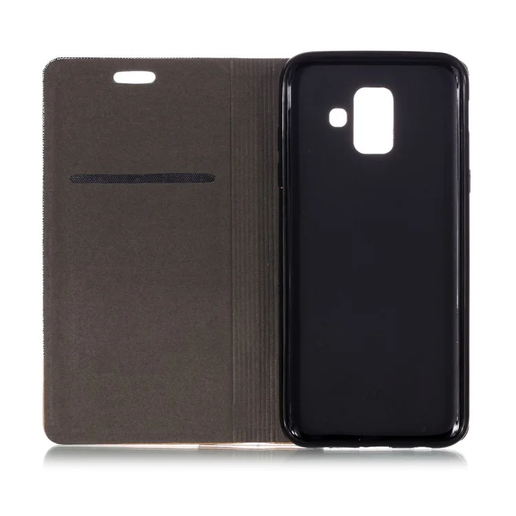 Bi-color Canvas Leather Card Holder Stand Case for Samsung Galaxy A6 (2018) - Light Grey