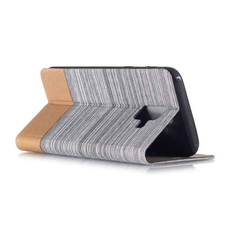 Bi-color Canvas Leather Card Holder Stand Case for Samsung Galaxy A6 (2018) - Light Grey