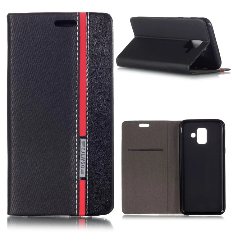 Contrast Color PU Leather Card Holder Mobile Phone Case for Samsung Galaxy A6 (2018) - Black