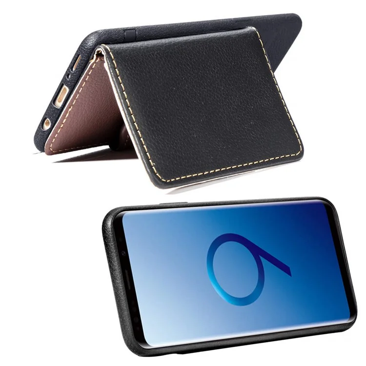 Leaf Shape Magnetic Flap Leather Back Wallet Casing with Kickstand for Samsung Galaxy S9 Plus SM-G965 - Black