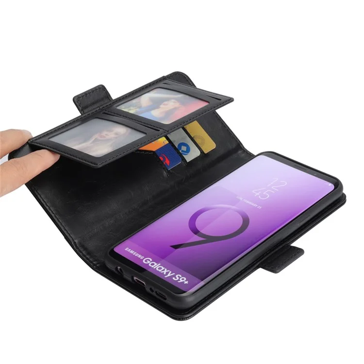 Removable TPU Back Shell + Leather Wallet Case for Samsung Galaxy S9+ SM-G965 - Black