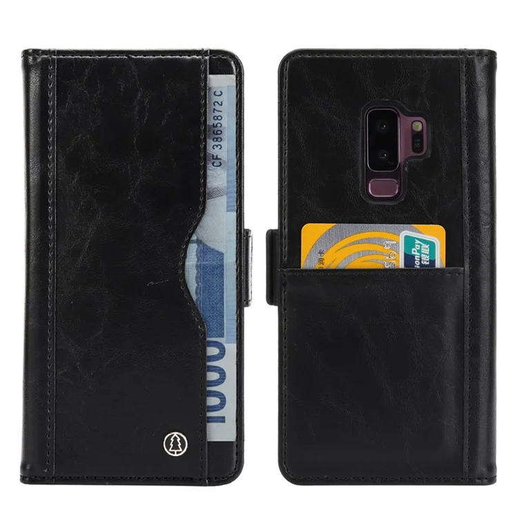 Removable TPU Back Shell + Leather Wallet Case for Samsung Galaxy S9+ SM-G965 - Black