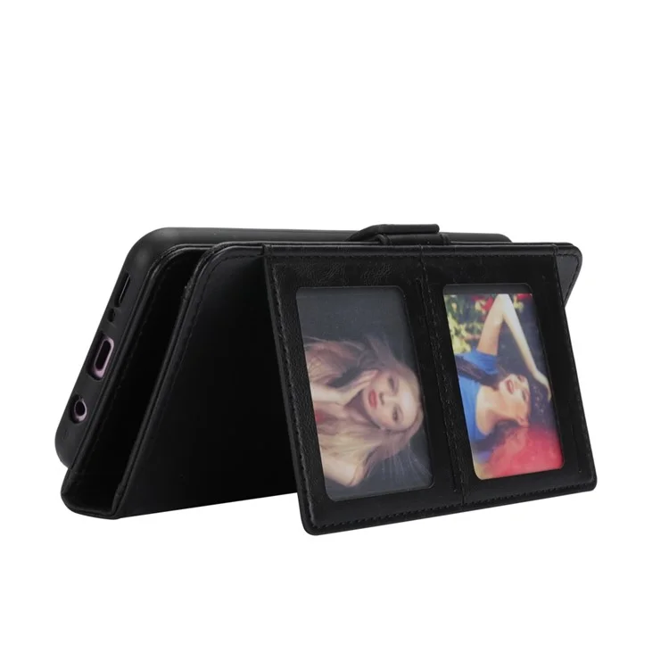 Removable TPU Back Shell + Leather Wallet Case for Samsung Galaxy S9+ SM-G965 - Black