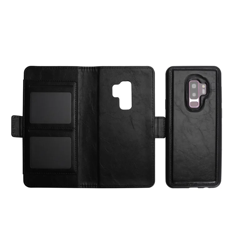 Removable TPU Back Shell + Leather Wallet Case for Samsung Galaxy S9+ SM-G965 - Black